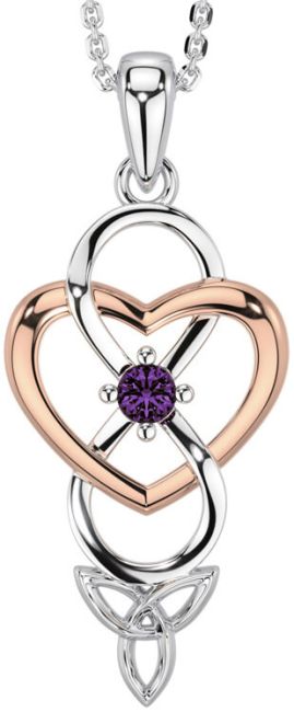 Alexandrite Rose Gold Silver Infinity Celtic Trinity Knot Heart Necklace