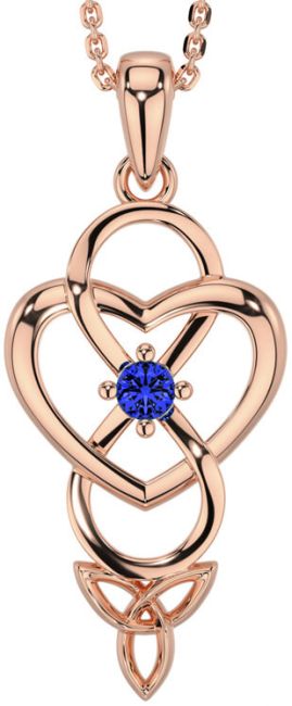 Sapphire Rose Gold Silver Infinity Celtic Trinity Knot Heart Necklace