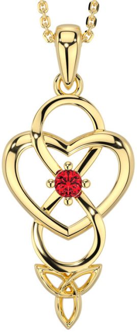 Ruby Gold Silver Infinity Celtic Trinity Knot Heart Necklace