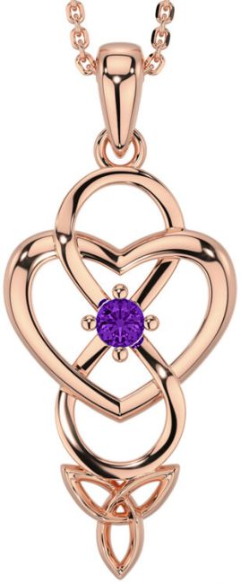 Amethyst Rose Gold Infinity Celtic Trinity Knot Heart Necklace