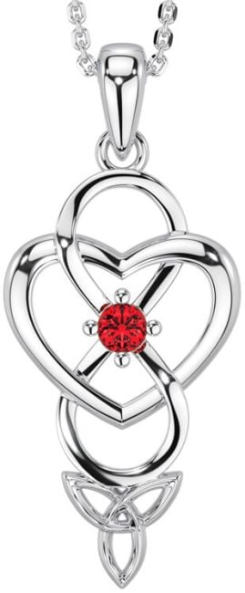 Ruby Silver Infinity Celtic Trinity Knot Heart Necklace