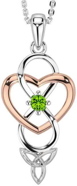 Peridot Rose Gold Silver Infinity Celtic Trinity Knot Heart Necklace