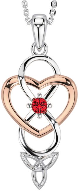 Ruby Rose Gold Silver Infinity Celtic Trinity Knot Heart Necklace