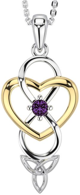 Alexandrite White Yellow Gold Infinity Celtic Trinity Knot Heart Necklace