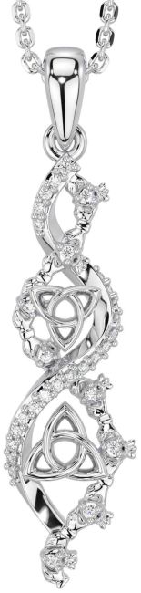 Diamond Silver Claddagh Celtic Trinity Knot Necklace