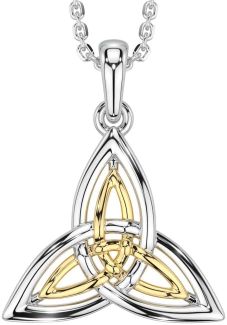 White Yellow Gold Celtic Trinity Knot Necklace