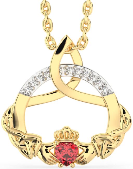 Diamond Ruby Gold Silver Claddagh Celtic Trinity Knot Necklace