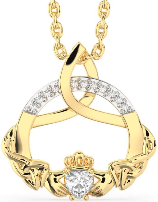 Diamond Gold Claddagh Celtic Trinity Knot Necklace