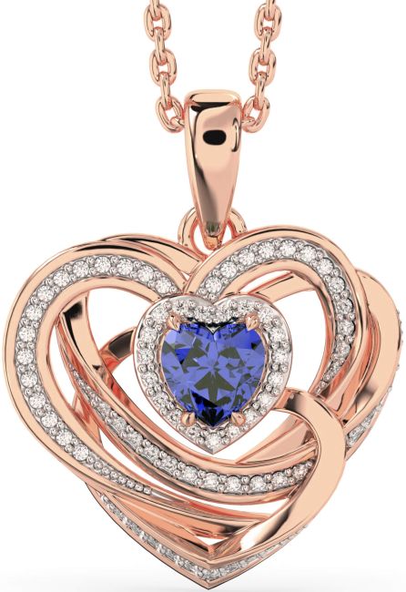 Diamond Sapphire Rose Gold Silver Celtic Heart Necklace