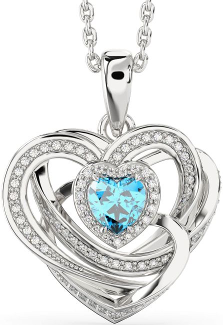 Diamond Topaz White Gold Celtic Heart Necklace