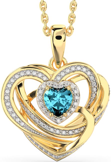 Diamond Aquamarine Gold Celtic Heart Necklace