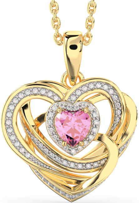 Diamond Pink Tourmaline Gold Celtic Heart Necklace