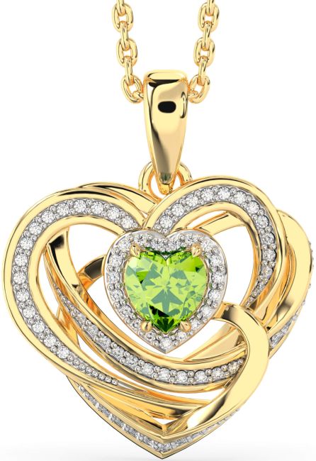 Diamond Peridot Gold Celtic Heart Necklace