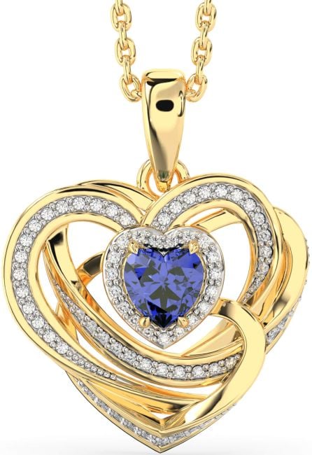 Diamond Sapphire Gold Celtic Heart Necklace