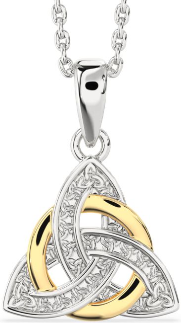 White Yellow Gold Celtic Trinity Knot Necklace