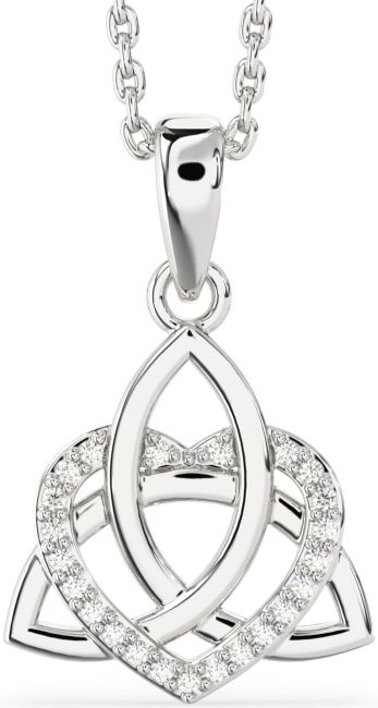 Diamond White Gold Celtic Trinity Knot Heart Necklace