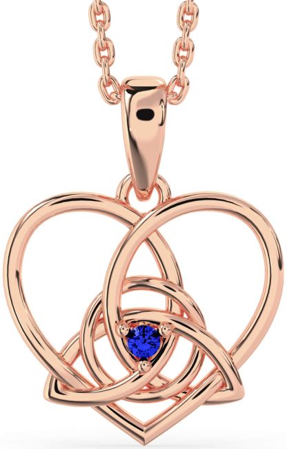 Sapphire Rose Gold Celtic Trinity Knot Heart Necklace