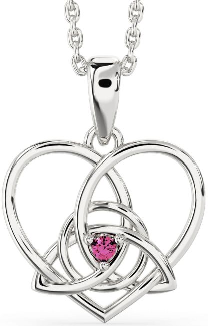 Pink Tourmaline Silver Celtic Trinity Knot Heart Necklace