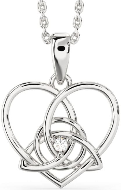 Diamond White Gold Celtic Trinity Knot Heart Necklace