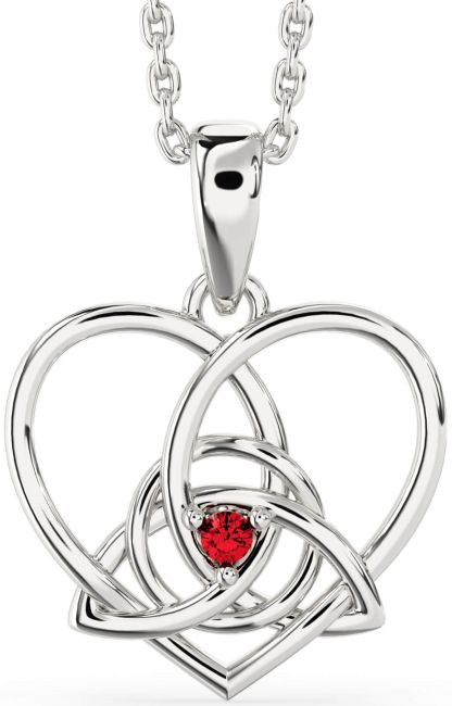 Ruby White Gold Celtic Trinity Knot Heart Necklace