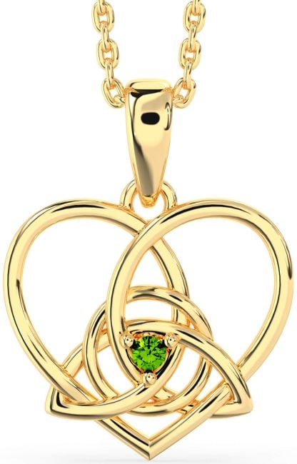 Peridot Gold Celtic Trinity Knot Heart Necklace