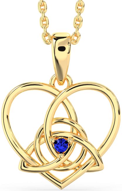 Sapphire Gold Celtic Trinity Knot Heart Necklace