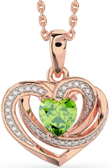 Diamond Peridot Rose Gold Silver Celtic Heart Necklace