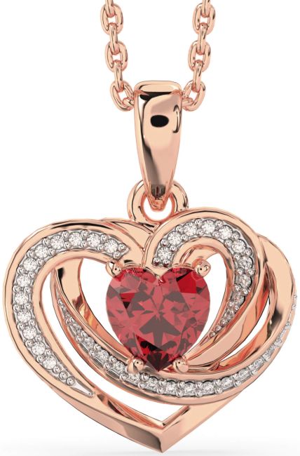 Diamond Ruby Rose Gold Silver Celtic Heart Necklace