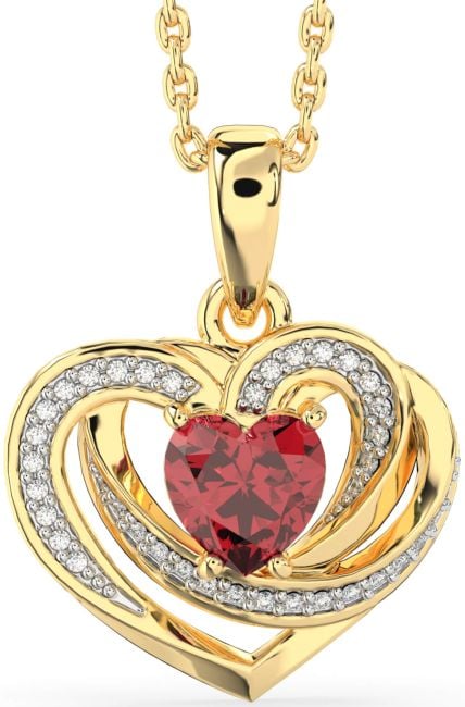 Diamond Ruby Gold Silver Celtic Heart Necklace