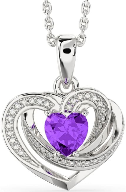Diamond Amethyst White Gold Celtic Heart Necklace