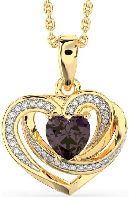 Diamond Alexandrite Gold Celtic Heart Necklace