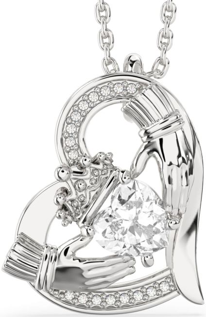 Diamond Silver Claddagh Heart Necklace