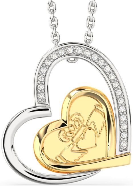 Diamond Gold Silver Claddagh Heart Necklace