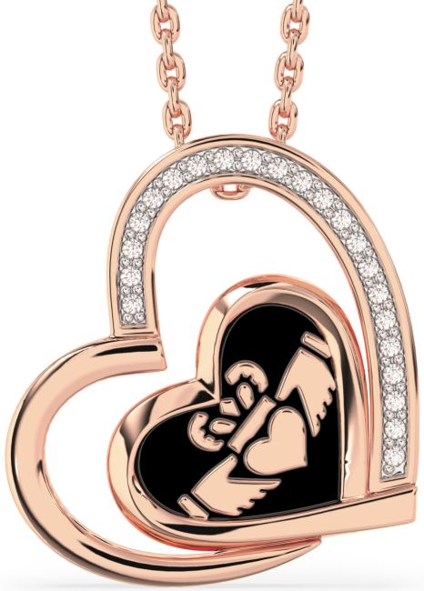 Diamond Rose Gold Black Rhodium Claddagh Heart Necklace