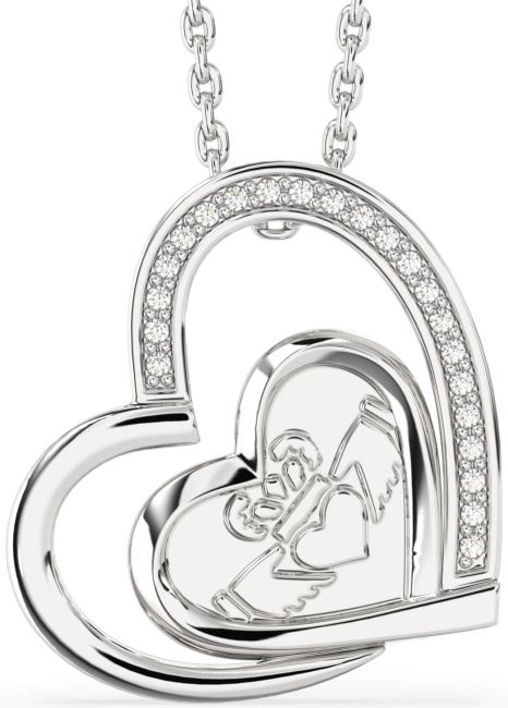 Diamond Silver Claddagh Heart Necklace