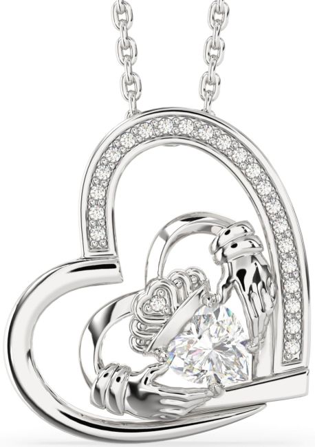 Diamond White Gold Claddagh Heart Necklace