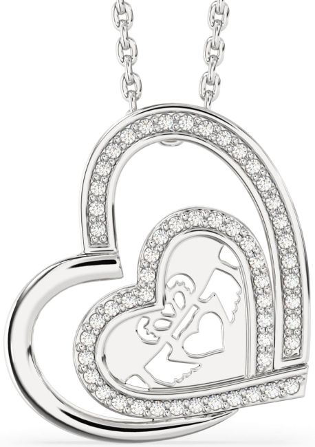 Diamond White Gold Claddagh Heart Necklace