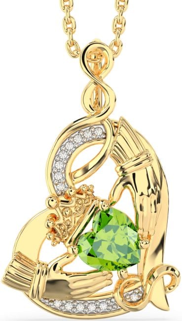 Diamond Peridot Gold Silver Claddagh Infinity Heart Necklace