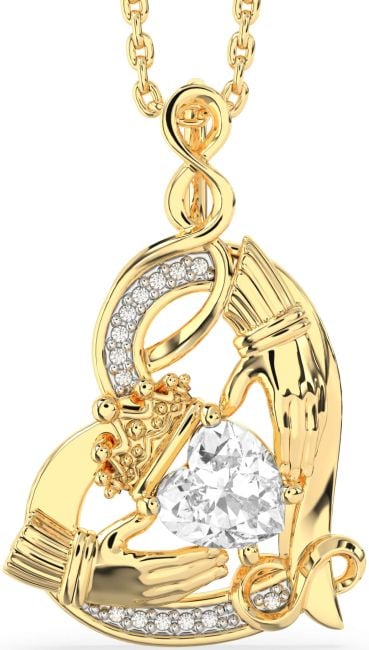 Diamond Gold Claddagh Infinity Heart Necklace