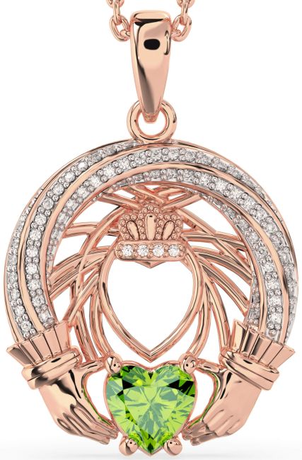 Diamond Peridot Rose Gold Claddagh Necklace