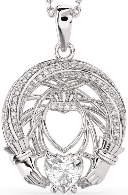 Diamond Silver Claddagh Necklace