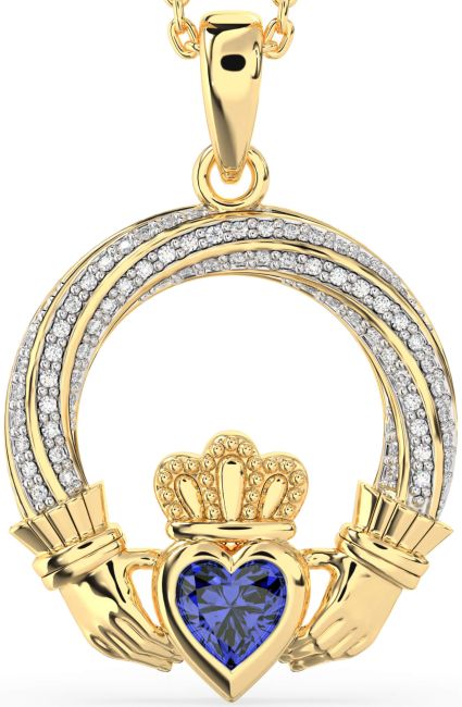 Diamond Sapphire Gold Silver Claddagh Necklace