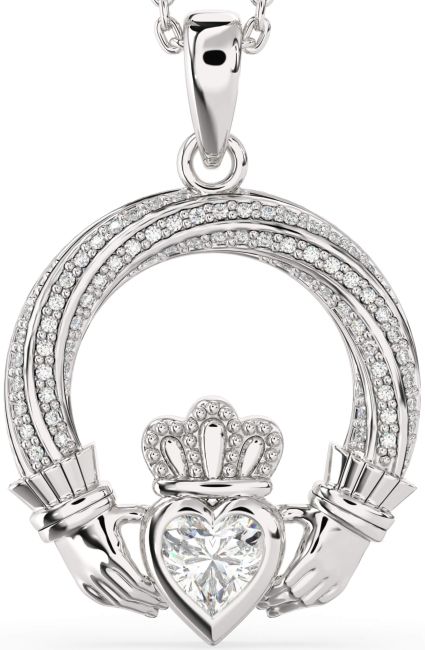 Diamond Silver Claddagh Necklace