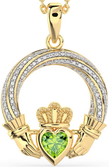 Diamond Peridot Gold Claddagh Necklace