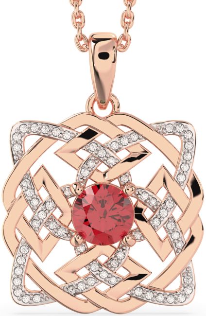Diamond Ruby Rose Gold Silver Celtic Necklace
