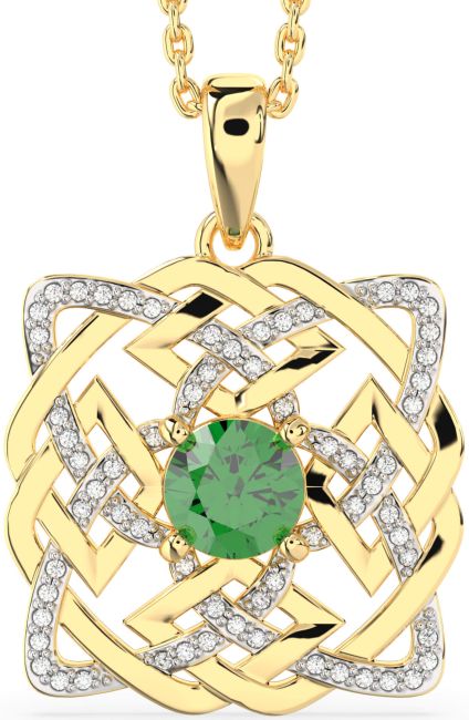 Diamond Emerald Gold Silver Celtic Necklace