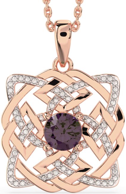 Diamond Alexandrite Rose Gold Celtic Necklace