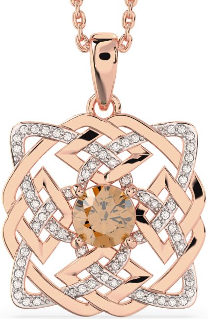 Diamond Citrine Rose Gold Celtic Necklace