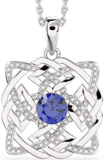Diamond Sapphire Silver Celtic Necklace
