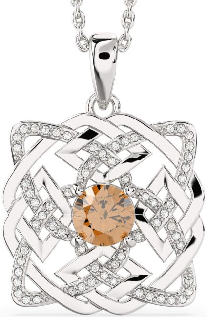 Diamond Citrine White Gold Celtic Necklace
